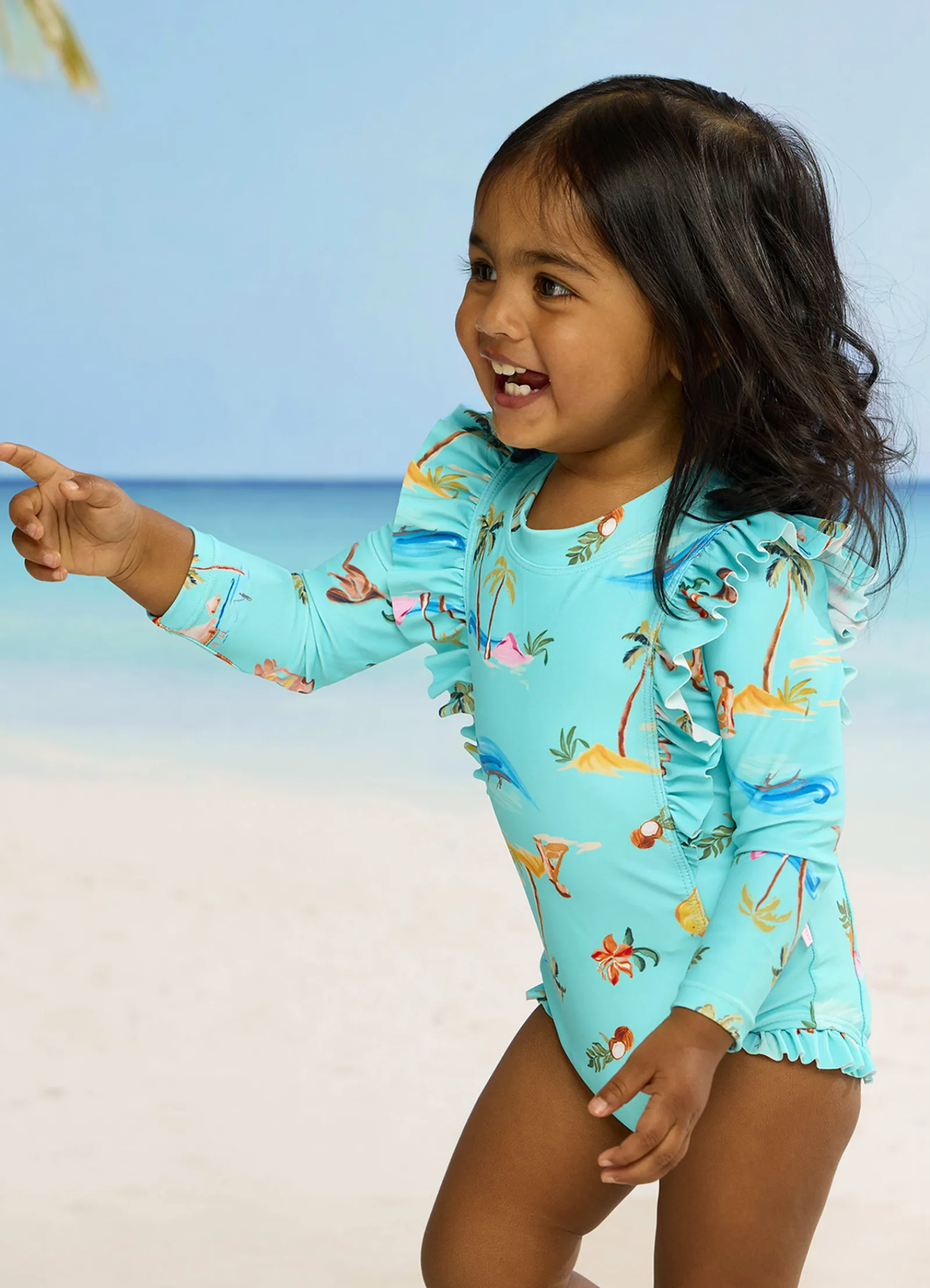 Seafolly Isla Palm Frill Sunsuit - Isla Palm Blue