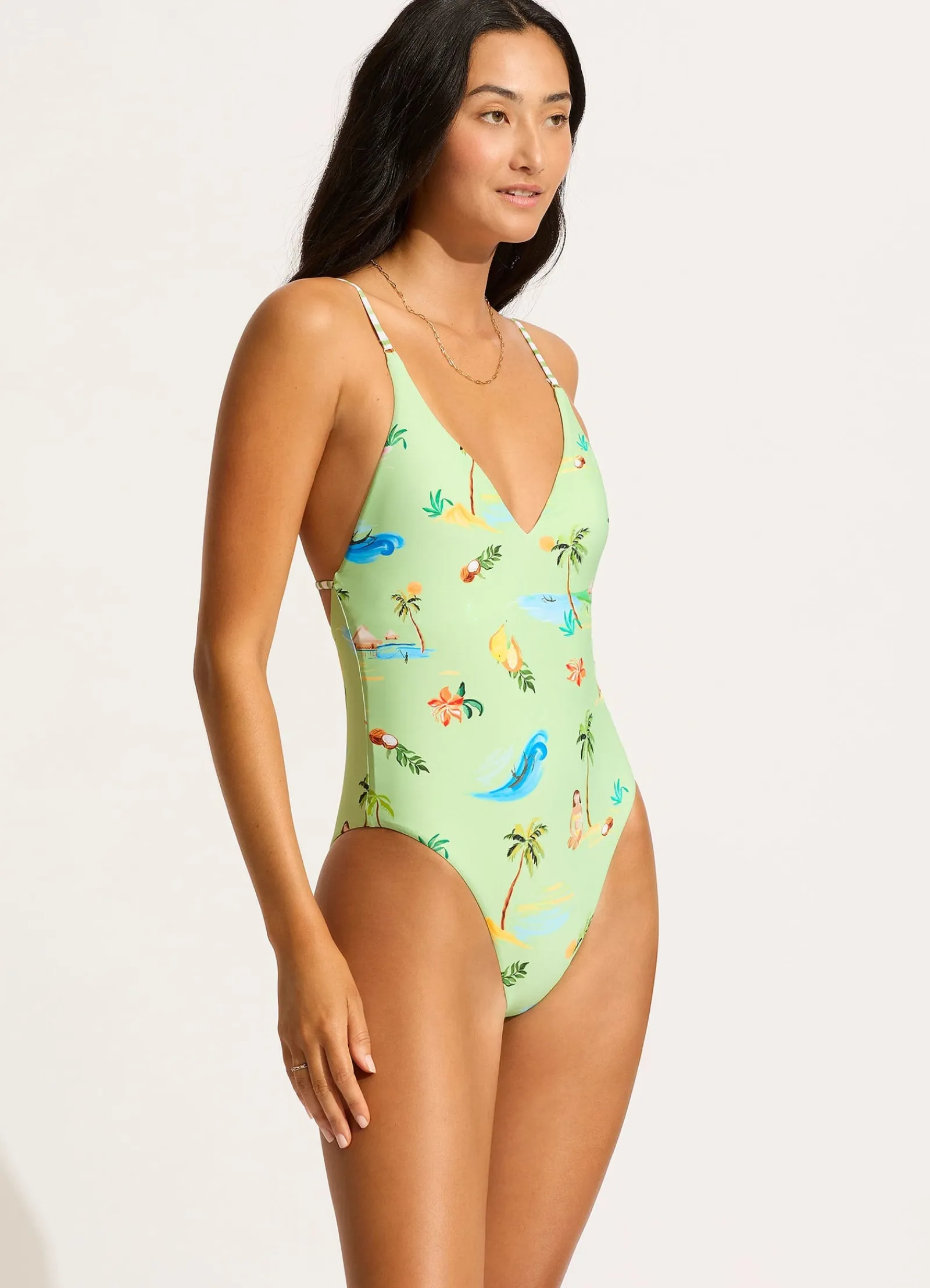 Seafolly Isla Palm V Neck One Piece -