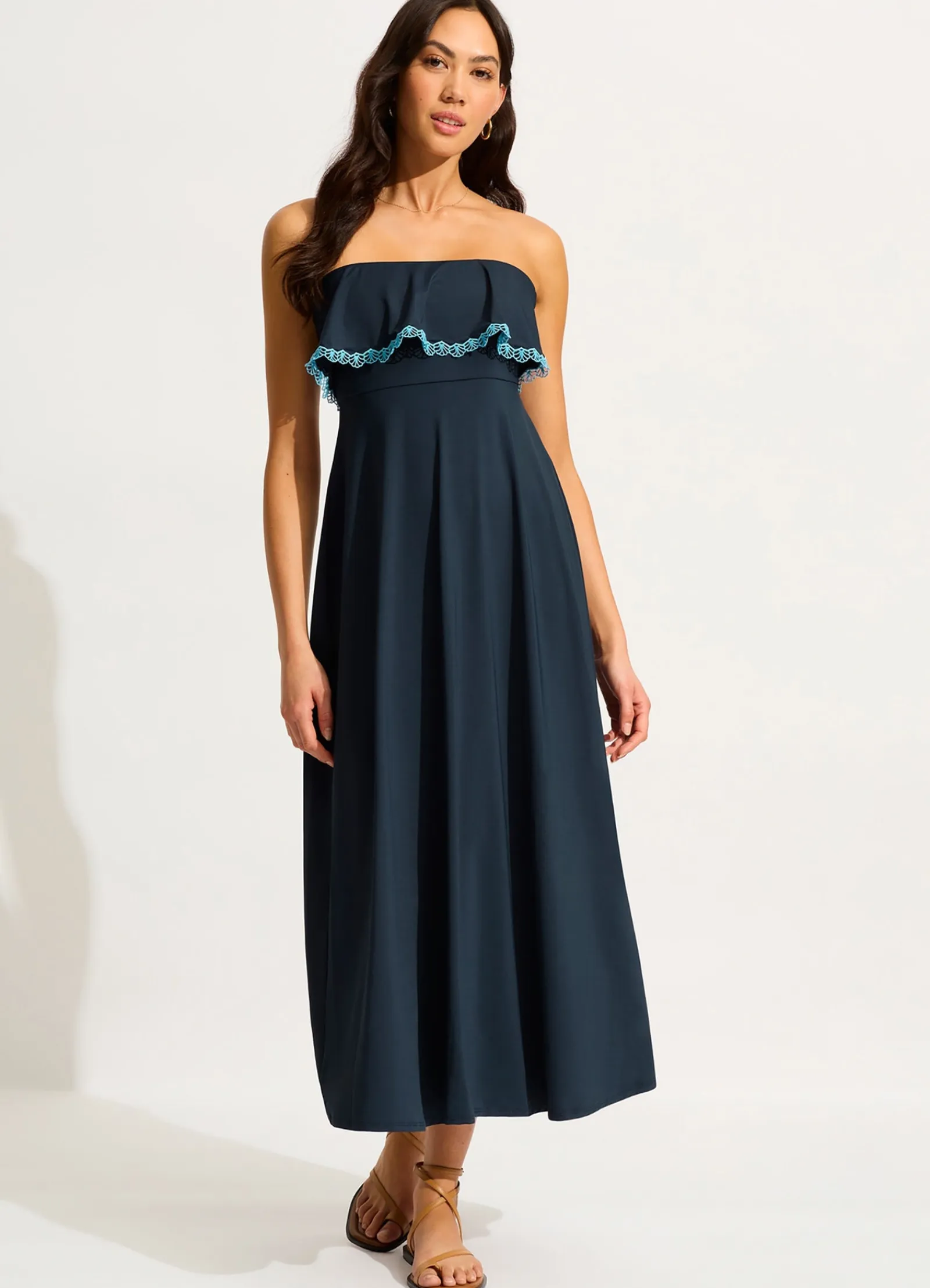 Seafolly Lucia Frill Midi Dress - True Navy