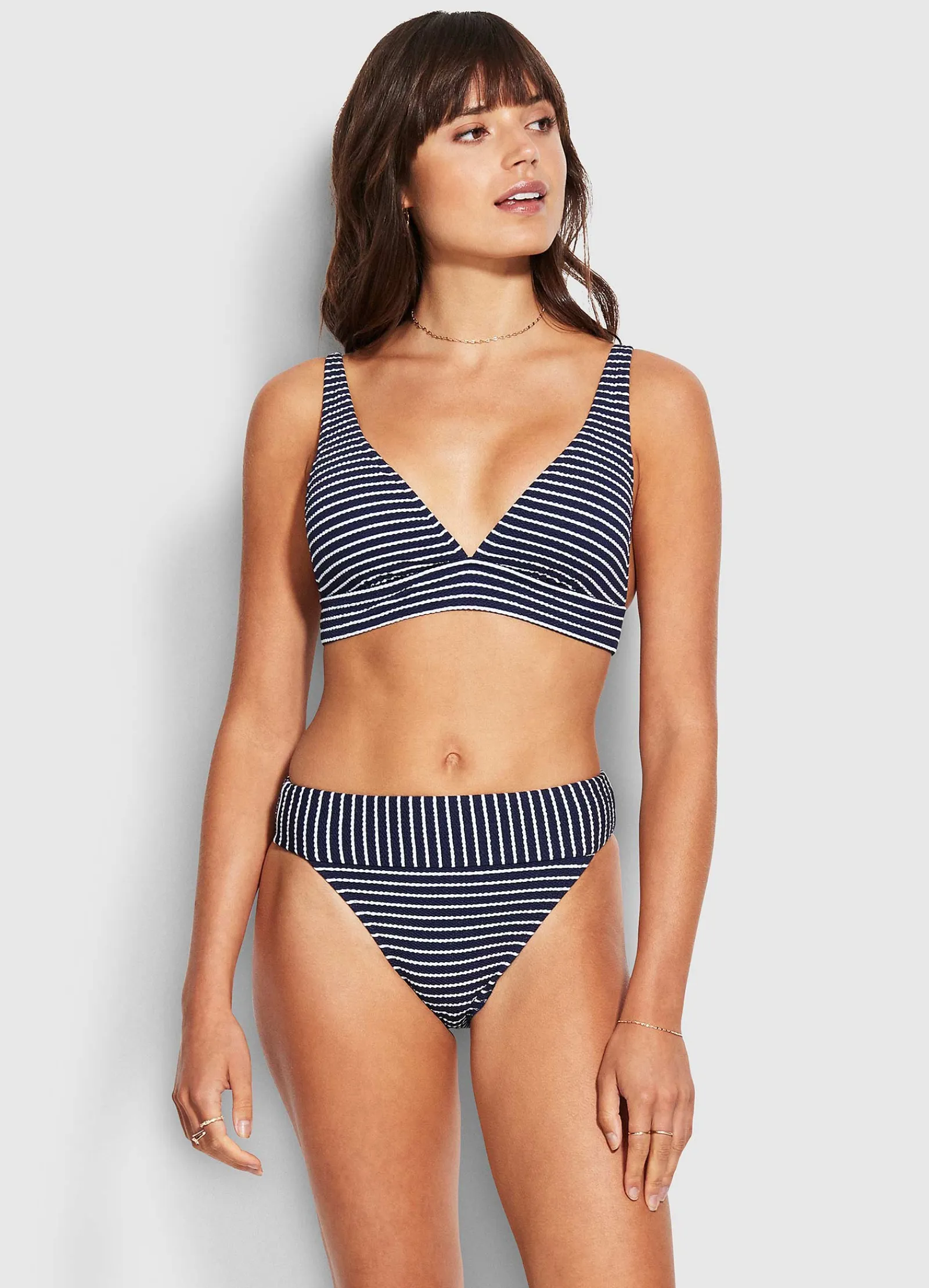 Seafolly Seaside Stripe Banded Hi Rise Pant - True Navy