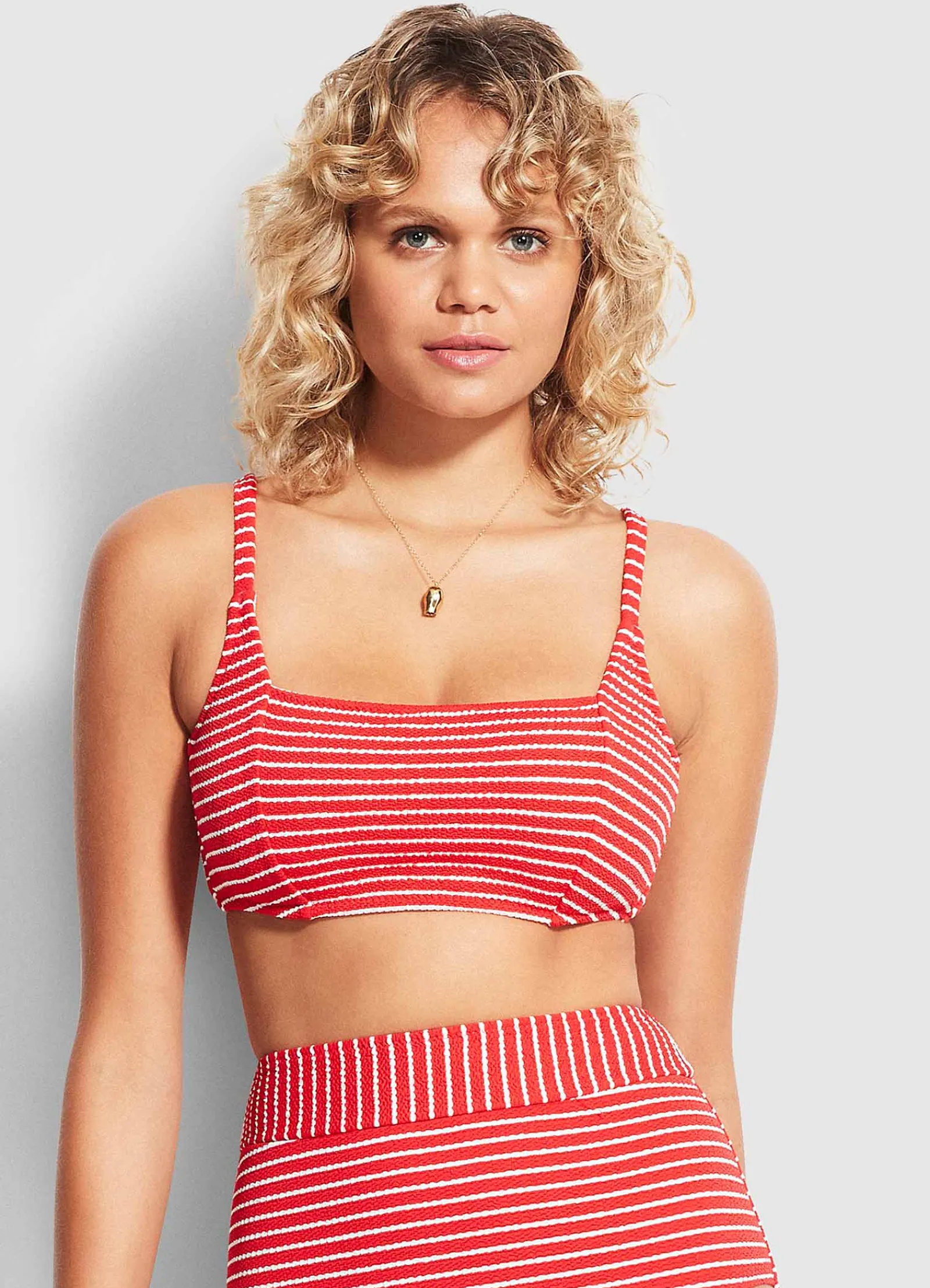 Seafolly Seaside Stripe DD Square Neck Tank - Chilli Red