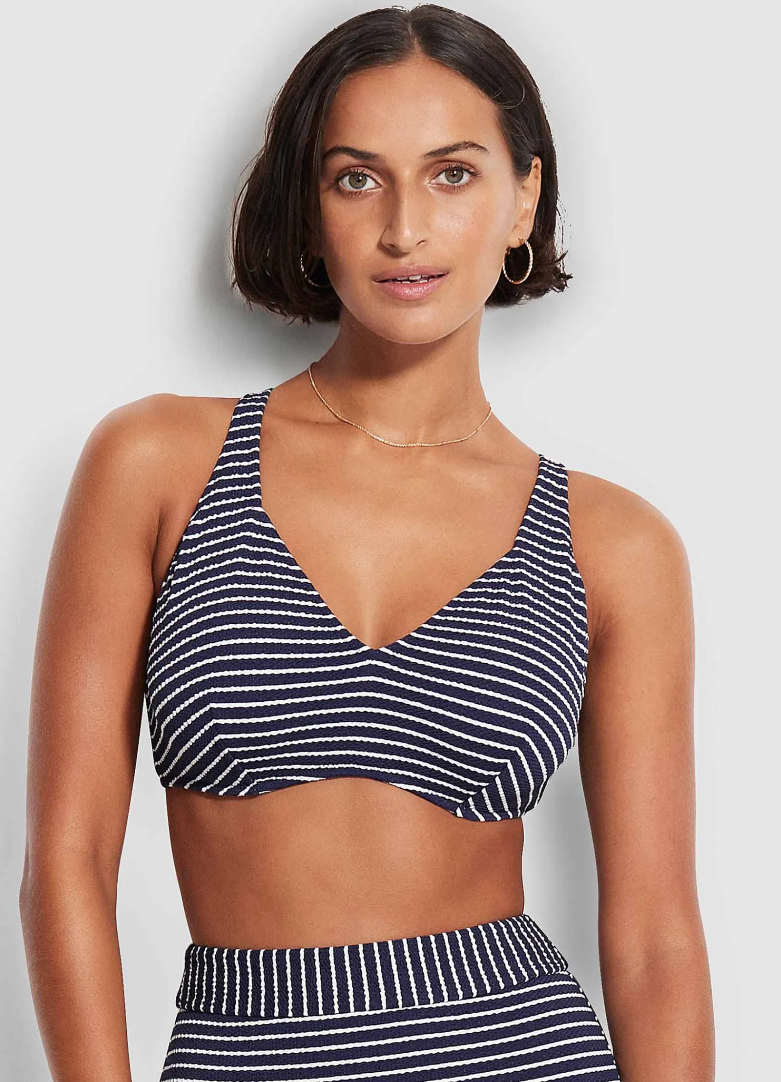 Seafolly Seaside Stripe F Cup Halter Bra - True Navy