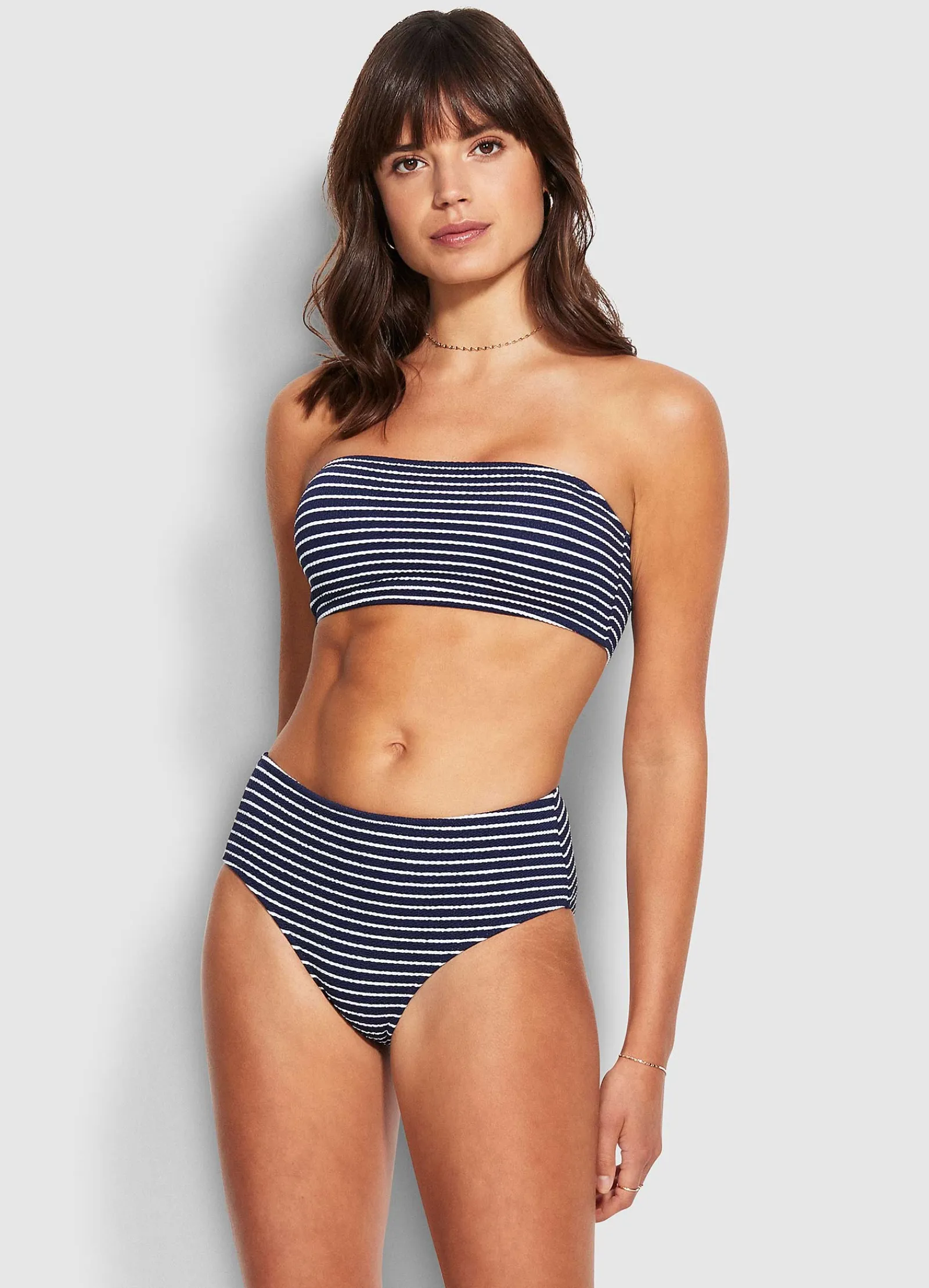 Seafolly Seaside Stripe Wide Side Retro Pant - True Navy