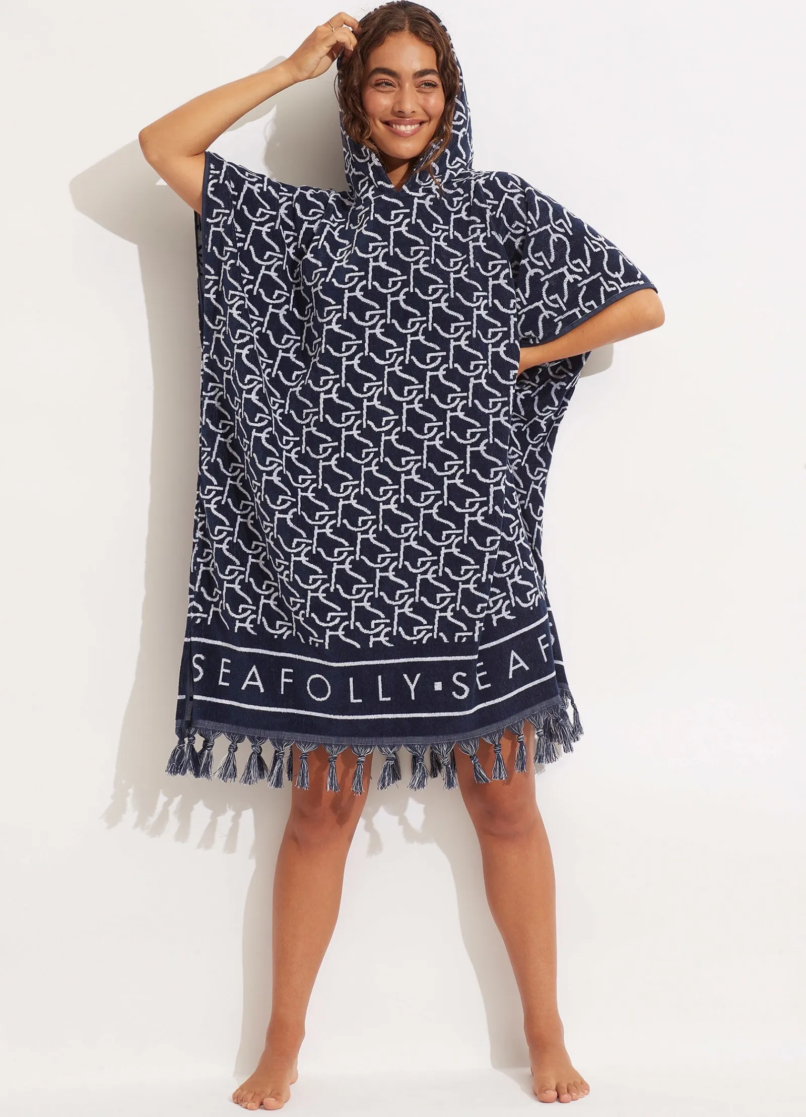 Seafolly SF Monogram Towel Poncho - True Navy