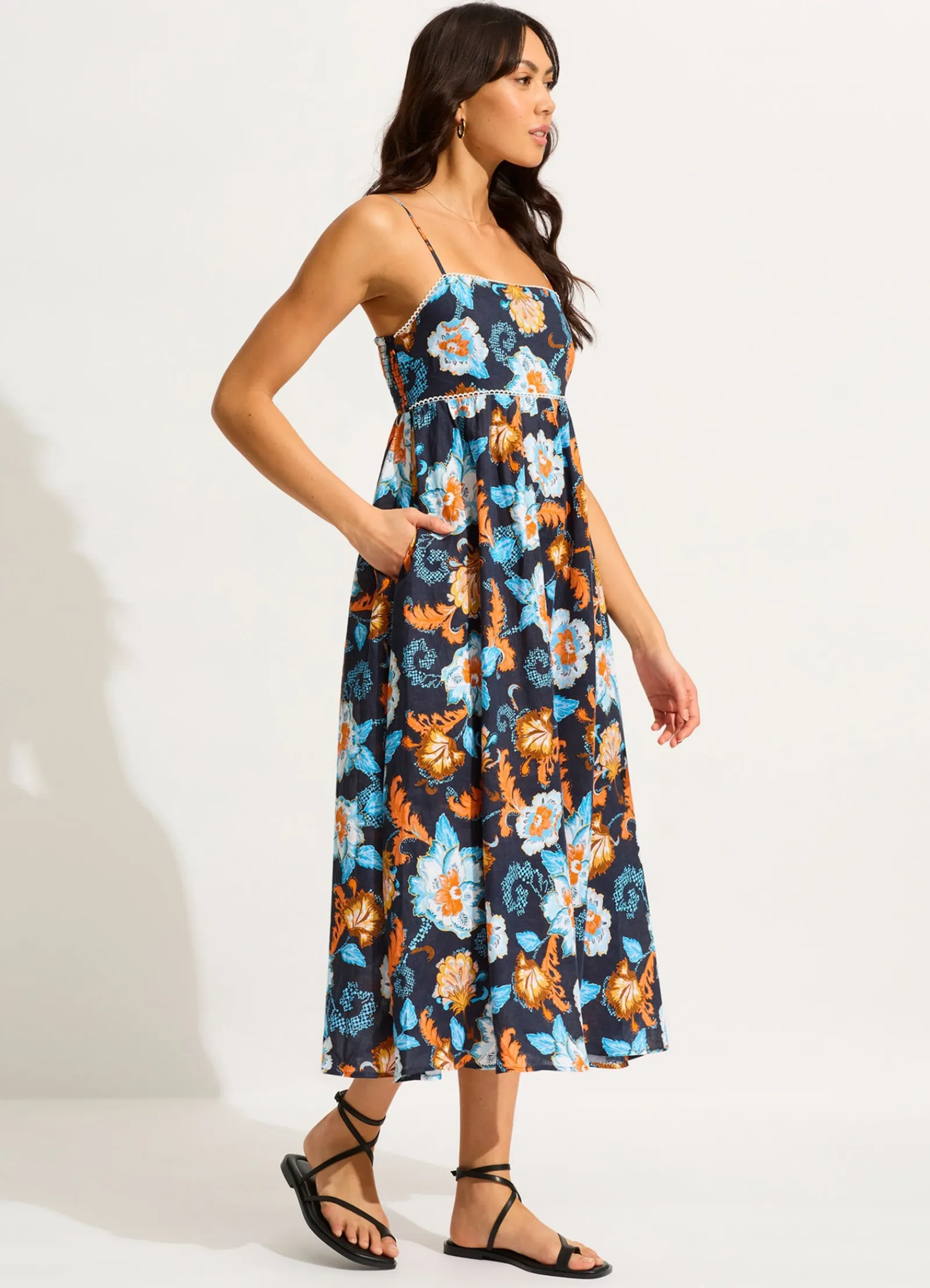 Seafolly Spring Festival Midi Dress - True Navy