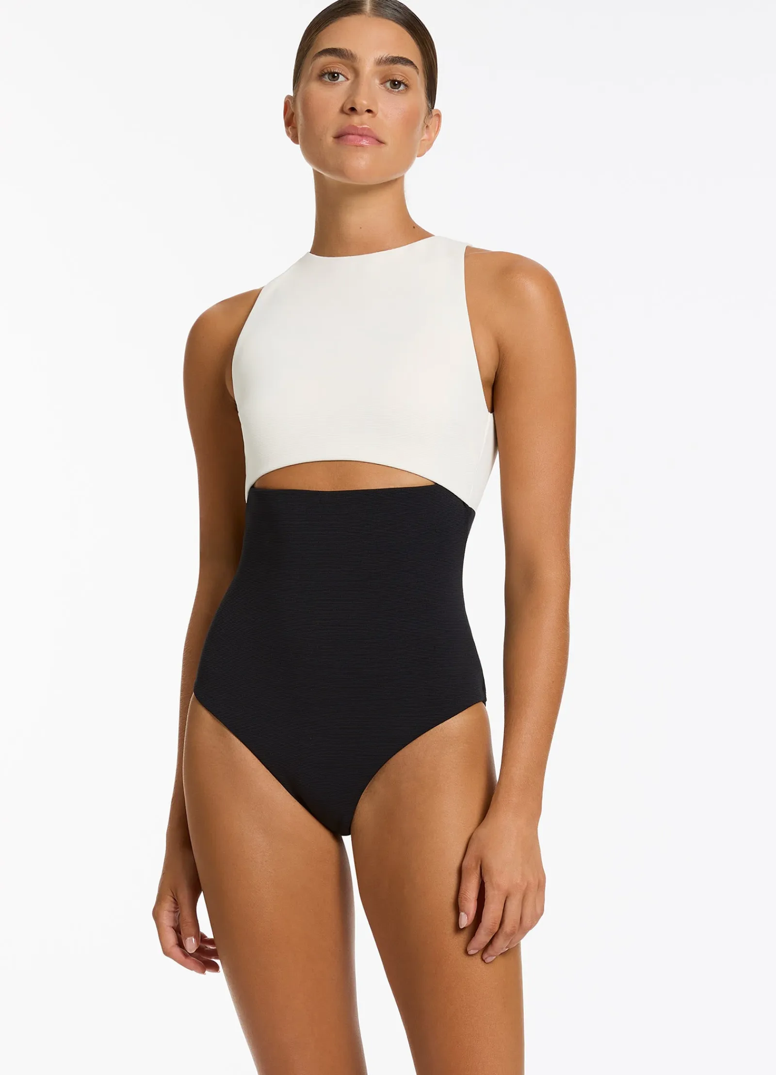 Seafolly Versa Rib Cut Out High Neck One Piece -