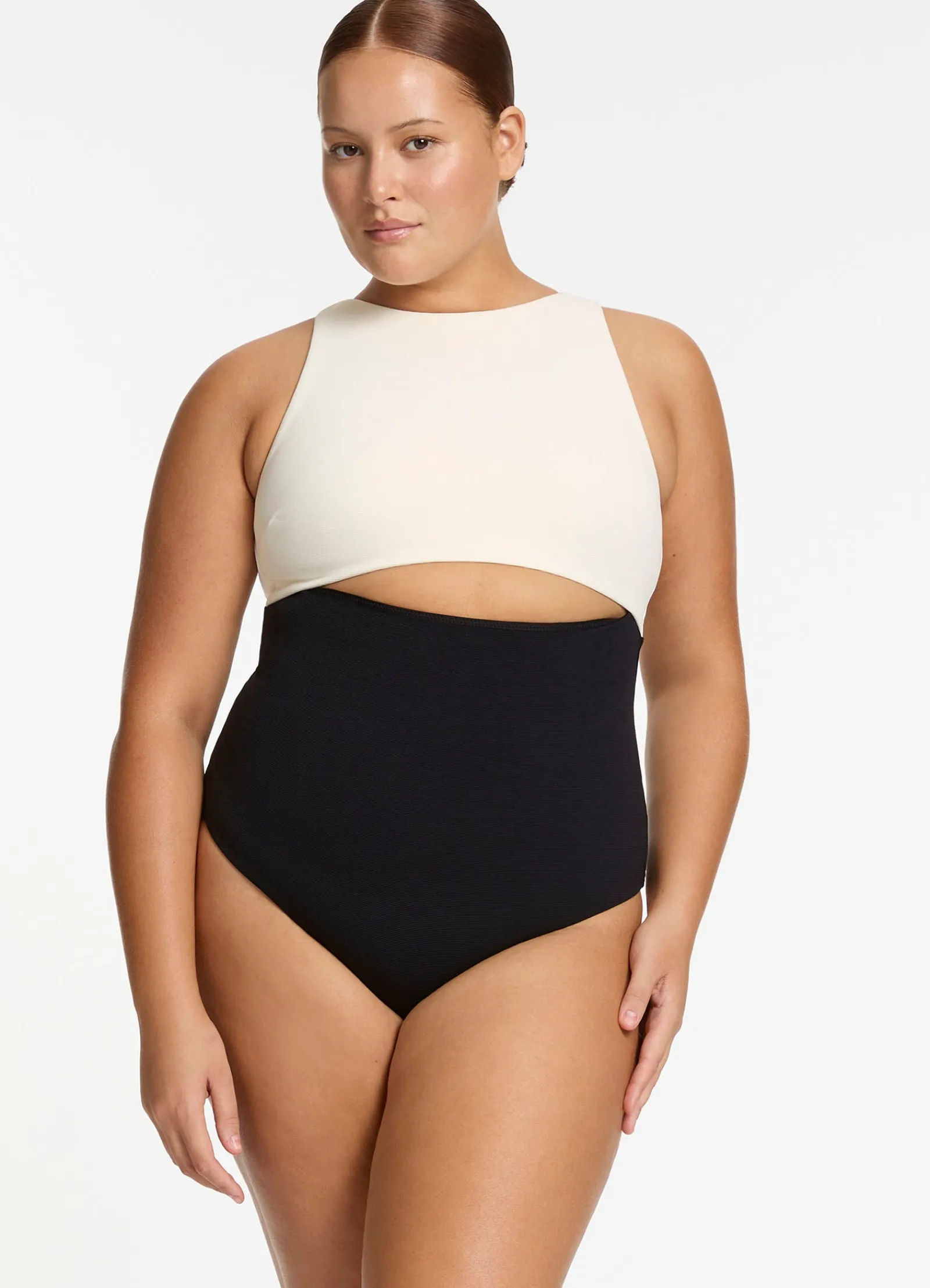 Seafolly Versa Rib Cut Out High Neck One Piece -