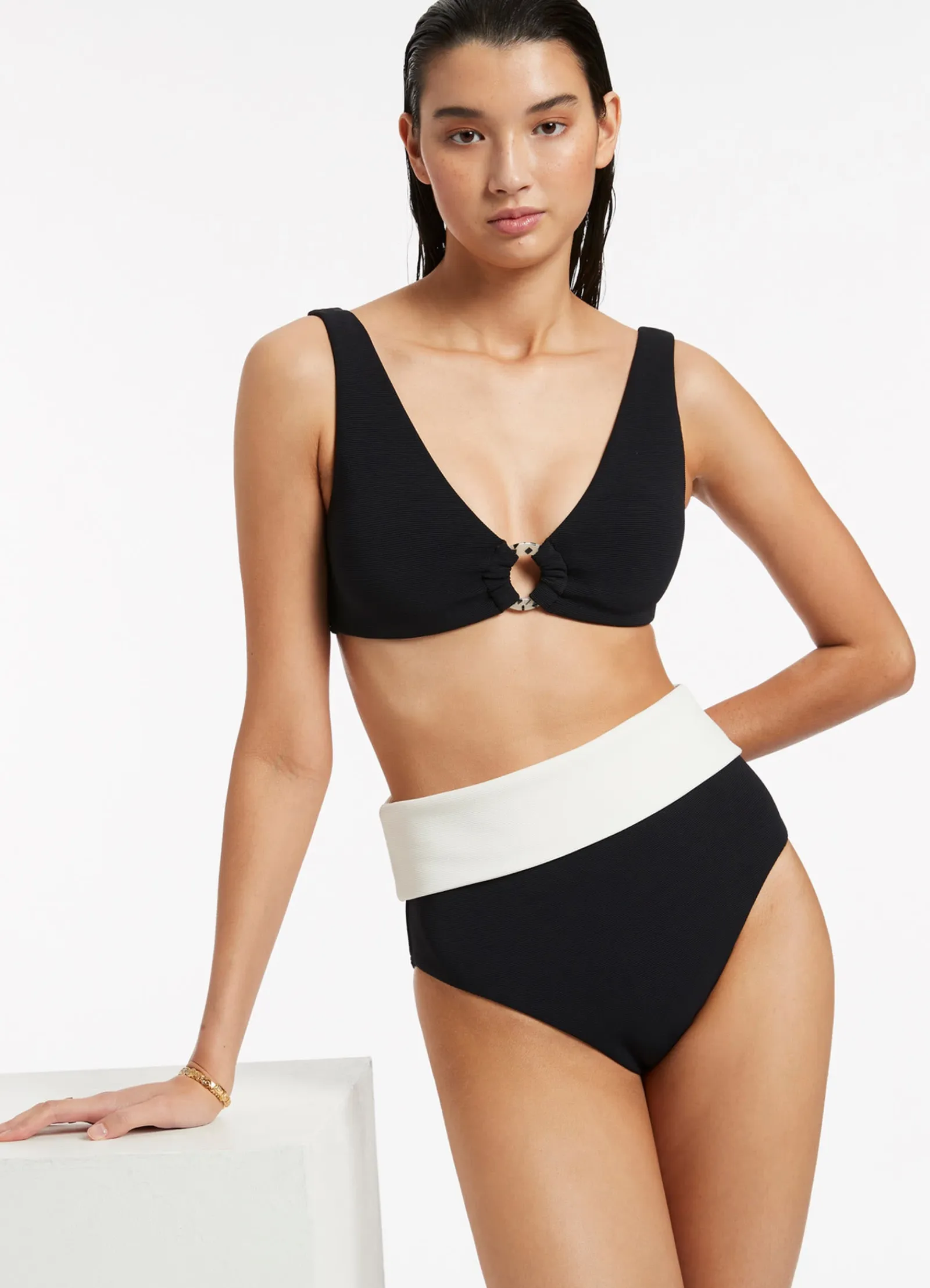 Seafolly Versa Rib Fold Down High Waisted Bikini Bottom -